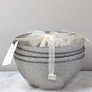 Akcam Handmade Silver Iridescent Turkish Glass Bowls | Set of 4